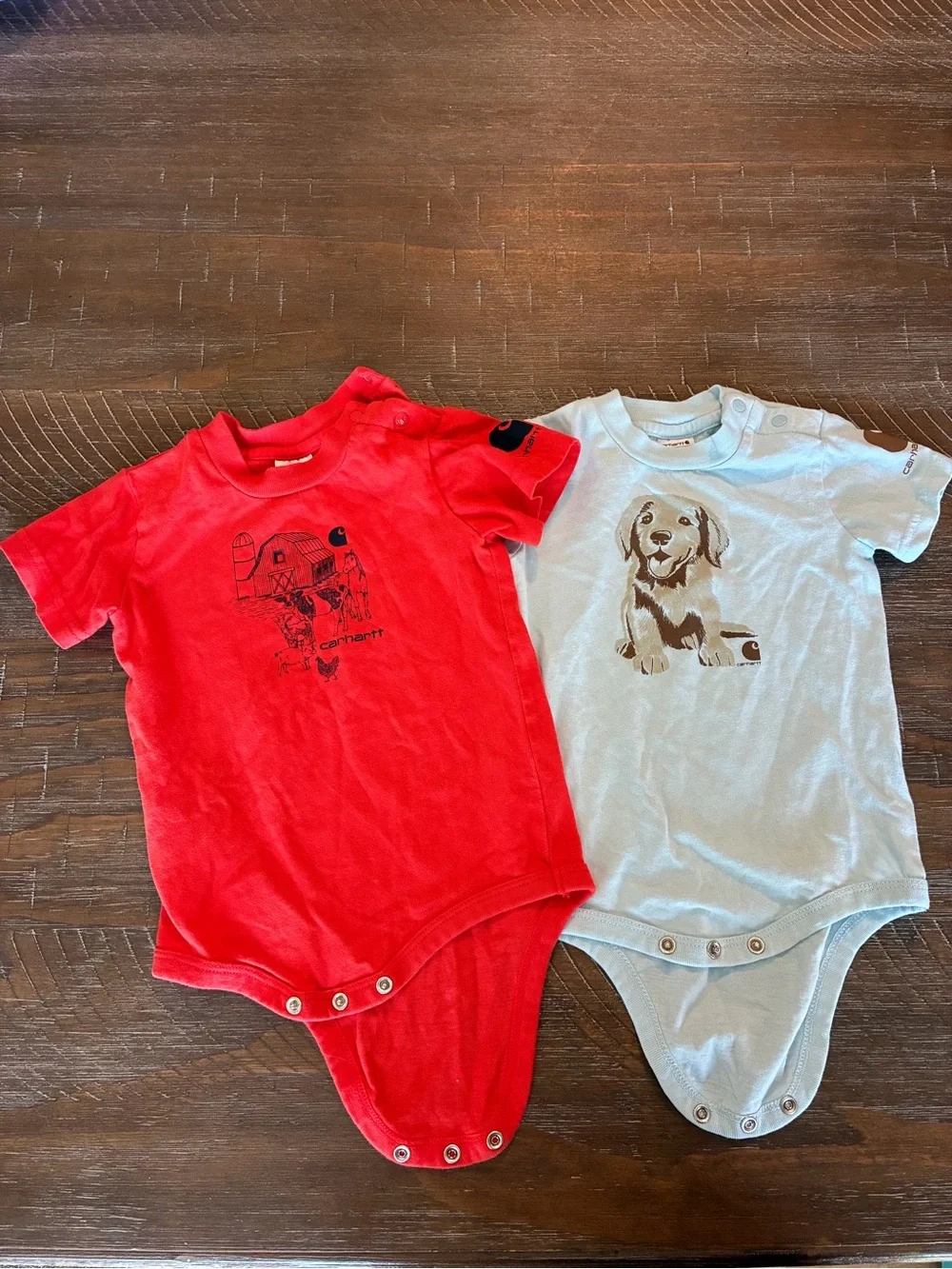Carhartt Red Baby Onesie with Farm Graphic